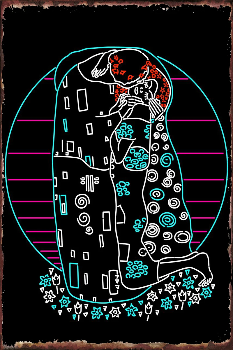 

Неоновый металлический знак Kiss, жестяная вывеска, оловянные пластины, Настенный декор, украшение для комнаты, ретро, винтажный стиль, для тв...