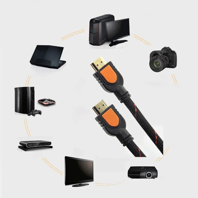 Горячая 1 фут короткий кабель HDMI для HD TV 3D 1080p одна нога 4 Плетеный золотой|Кабели