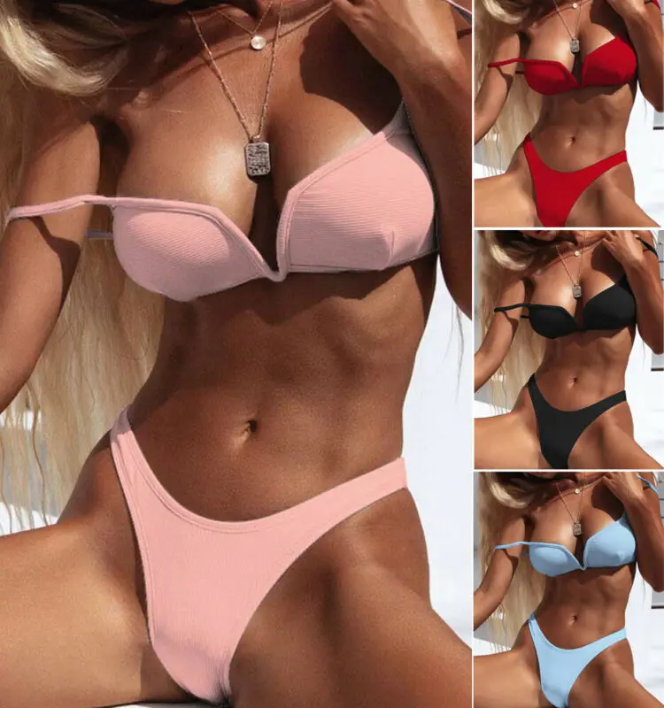 Для женщин пуш ап бикини набор лифчик купальник с подкладкой бандажные