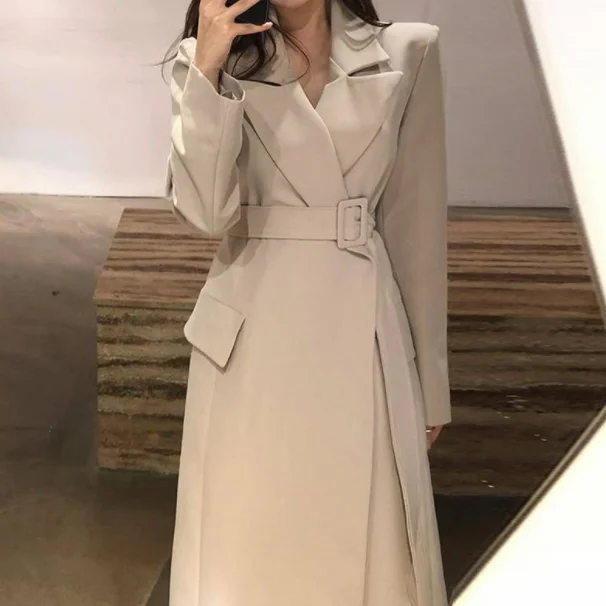 Новый весенне-осенний Модный повседневный Женский Тренч Длинная Верхняя одежда