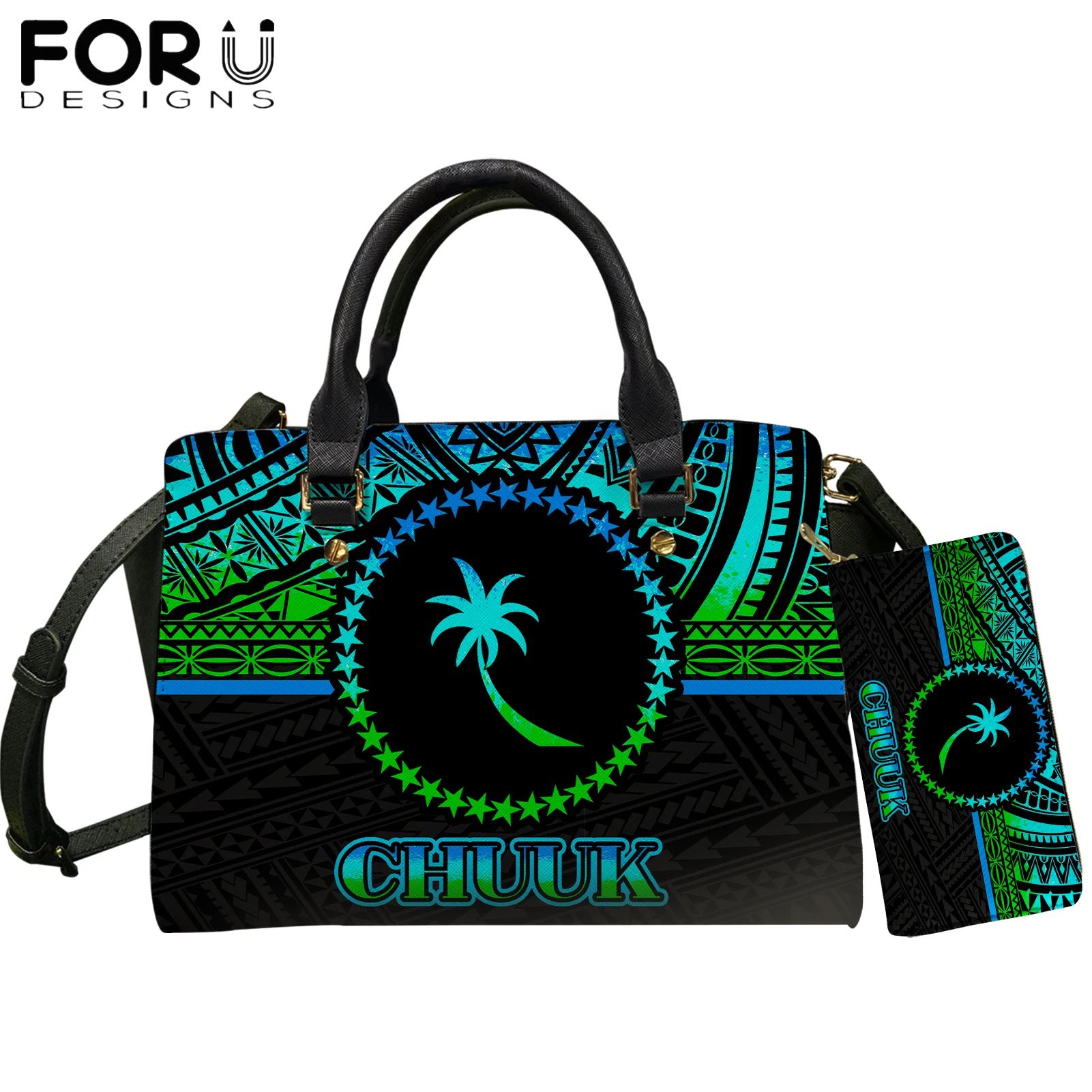 

FORUDESIGNS Hot Selling Women Totes Bag with Purse 2pcs Chuuk Polynesian Tribal Print Elegant Lady Shoulder Sac Messenger Bolsas