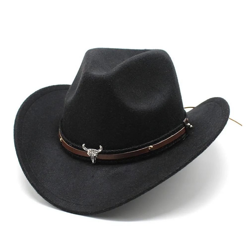 

Four Seasons Unisex Cowboy Hat Jazz Cap Western Style Woolen Masonry Delicate Decoration Outdoor Party High Quality NZ0026