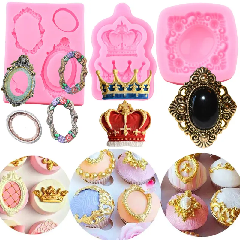 Барокко рамка ювелирные изделия силиконовая форма рельеф кекс Топпер помадки