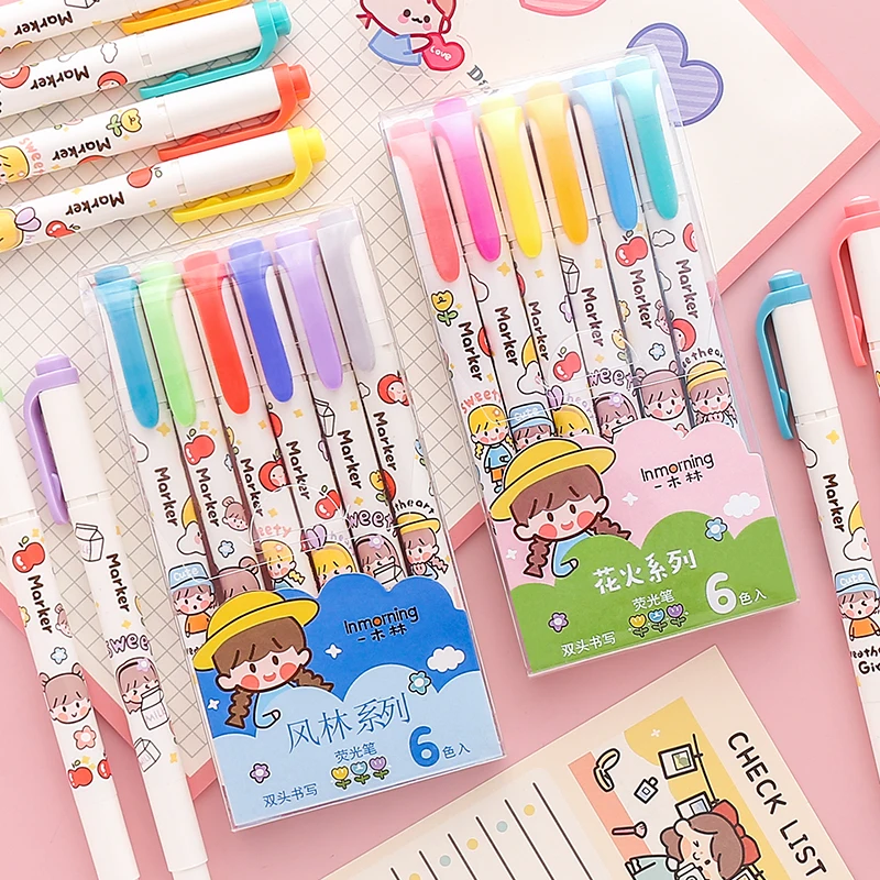 

W&G 6Pcs/set Color Highlighter Pen For Taking Notes Special Marker Pen Ins Light Color Hand Account Drawing Key Marker Pen