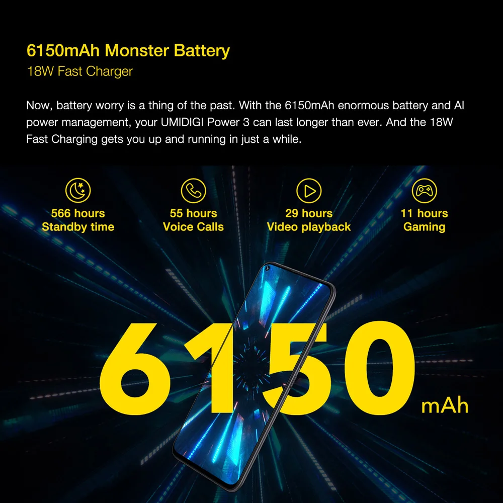 UMIDIGI power 3 смартфон Android 10 4 Гб 64 Гб 6,35 дюймов Восьмиядерный 48мп четырехъядерный камера 6150 мАч разблокированный NFC 4G мобильный телефон