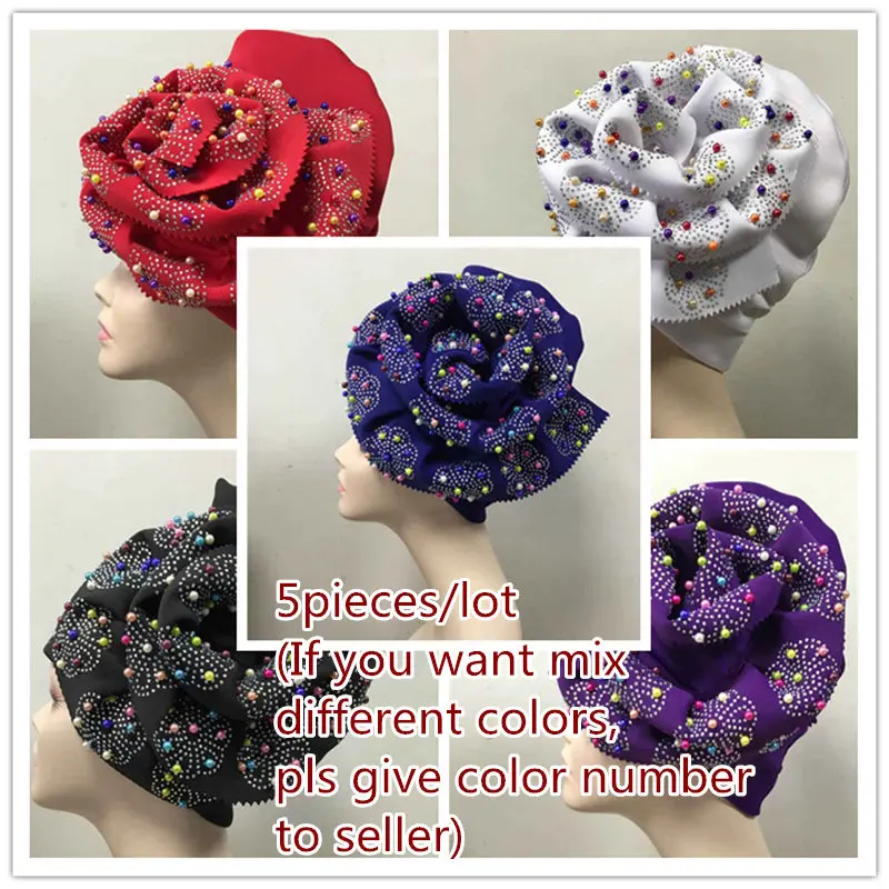 Нигерийский геле головной убор с бисером уже сделанный Авто Хеле тюрбан шапка африканская aso ebi геле aso oke головной убор с beads-AC30 - Цвет: No32 5pieces a lot