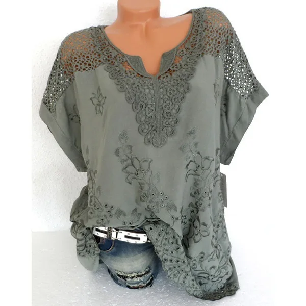 Новинка лета 2019 Женская Однотонная рубашка с коротким рукавом модная ажурная