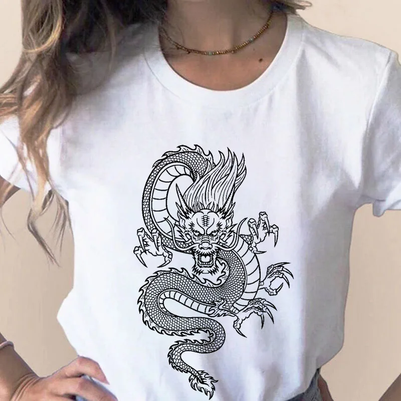 

Camiseta feminina mais recente dragão totum o-pescoço camiseta impressão casual de manga curta rua camiseta harajuku topo