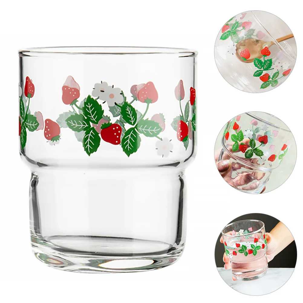 

1pc Lovely Glass Cup Strawberry Cup Delicate Drinks Glass Mugs Cup