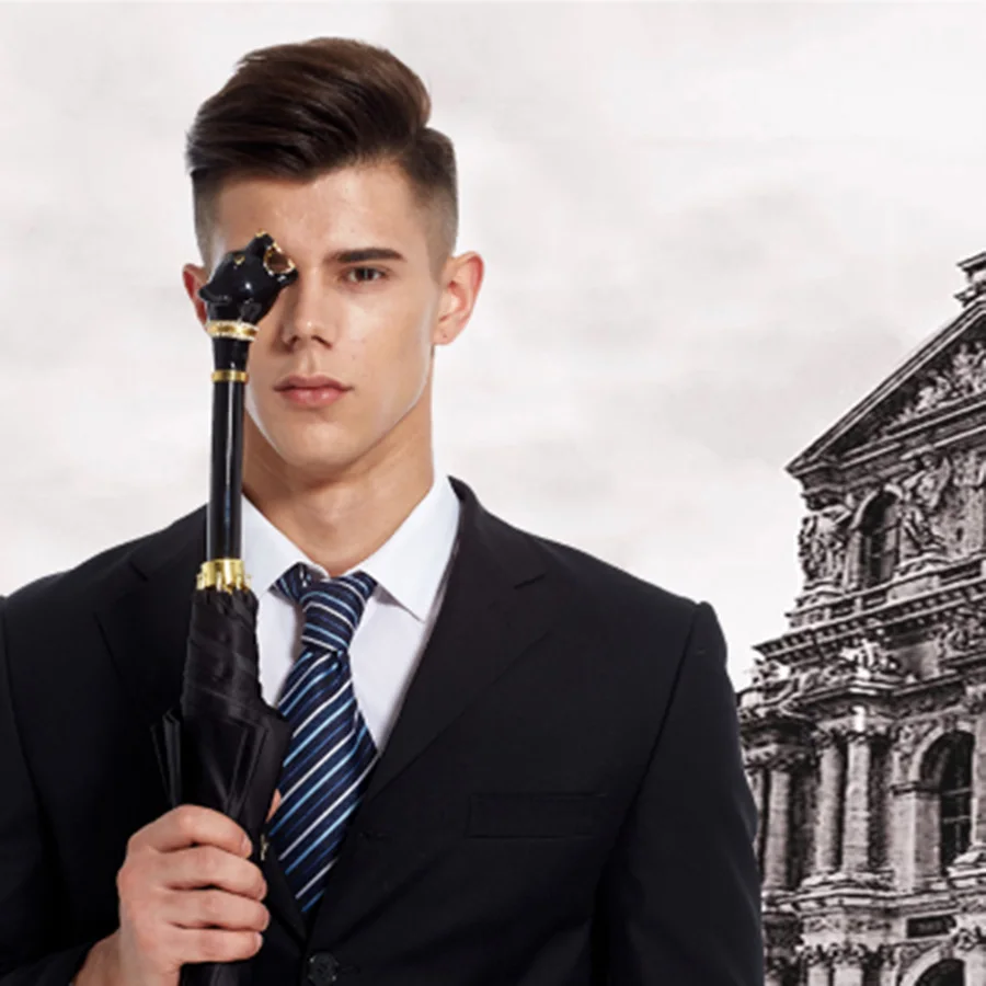 Зонт с золотистой ручкой роскошный длинной левом зеброй жирафом пантерой