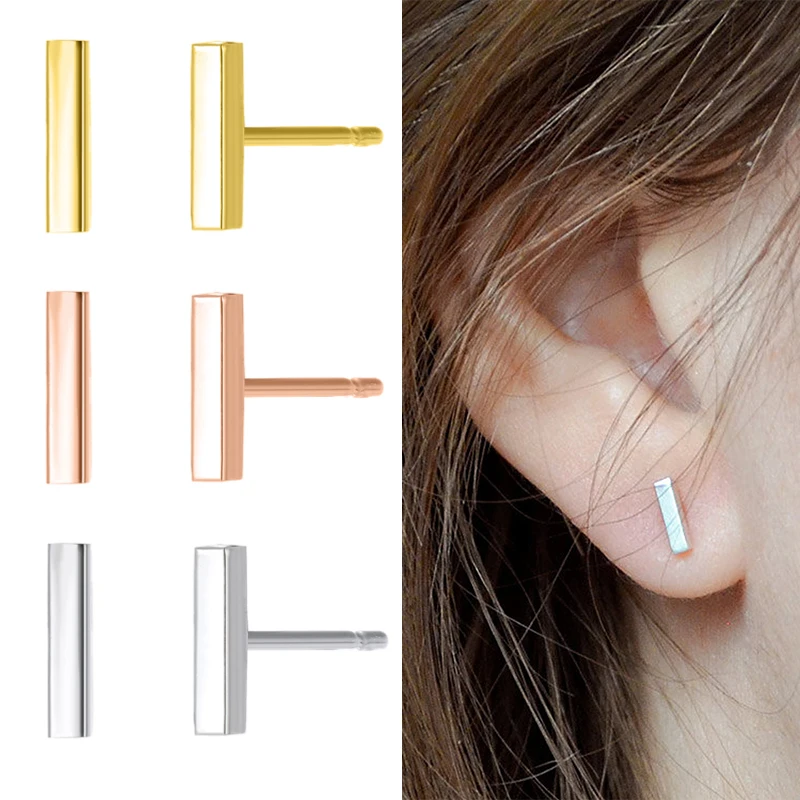 Корейские Простые Модные гладкие прямоугольные серьги-гвоздики из нержавеющей