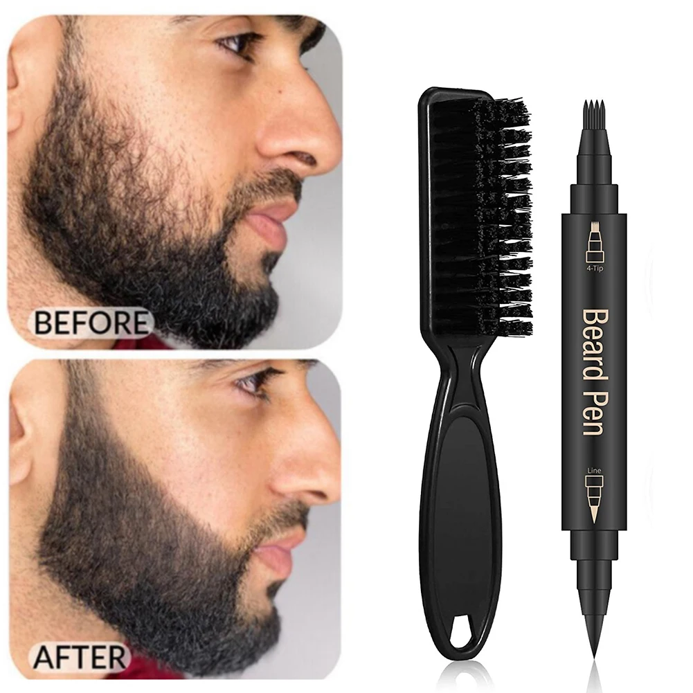 

New Hot sale Beard Pen Beard Filler Pencil And Brush Beard Enhancer Waterproof Moustache Coloring Shaping Tools Hair Pencil