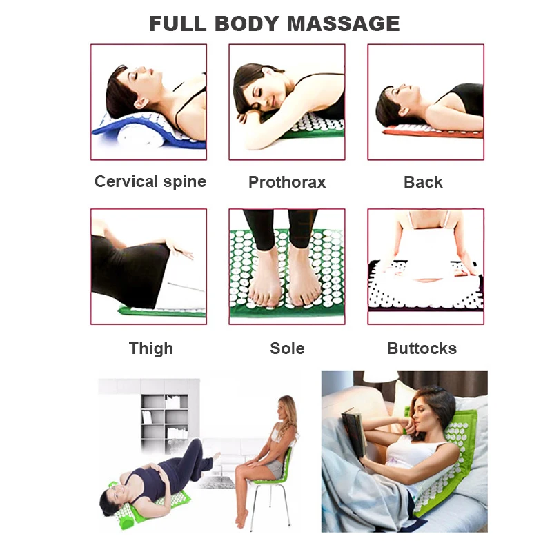 New 66*42cm Massage Cushion Yoga Acupressure Mat and Pillow Set for Neck Back Foot Stress Pain Relief Fitness Spiky Pad | Спорт и