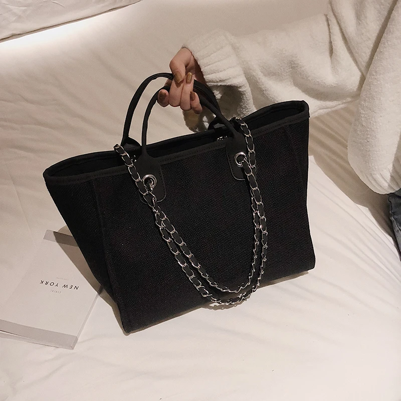 

New Women Tote Bag Fashion Canvas Large Handbag Chains Shoulder Bags Ladies Big Messenger Bag Shopping Bag