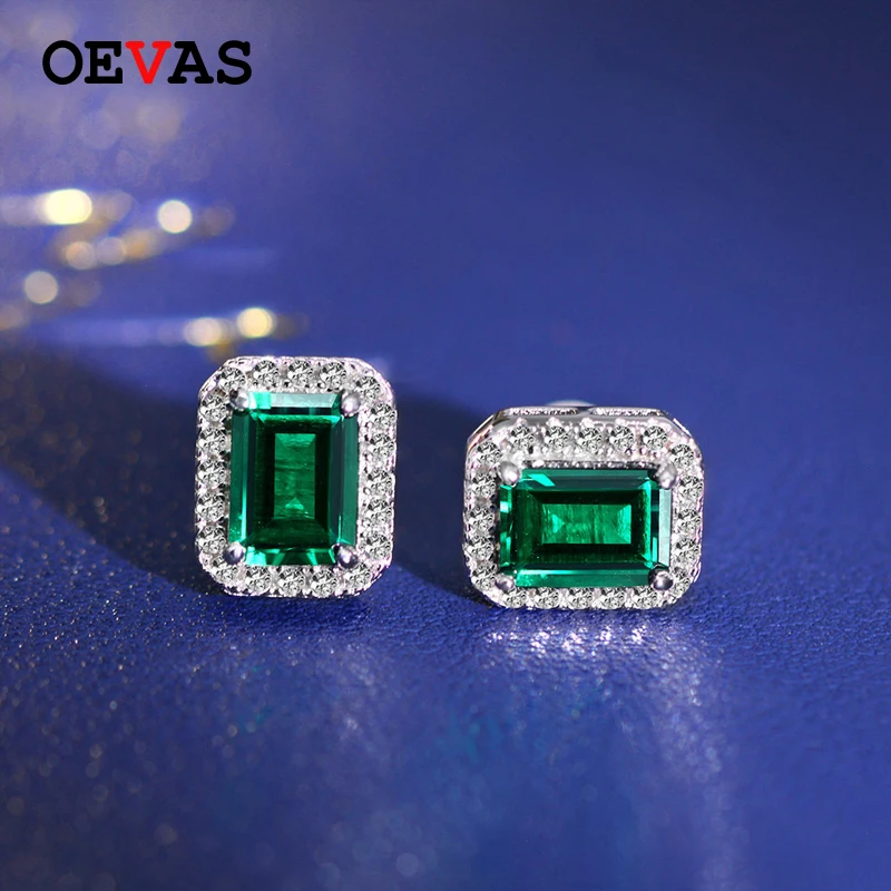 

OEVAS Charms 100% 925 Sterling Silver Emerald Created Moissanite Stud Earrings for Women Anniversary Earring Fashion Jewelry
