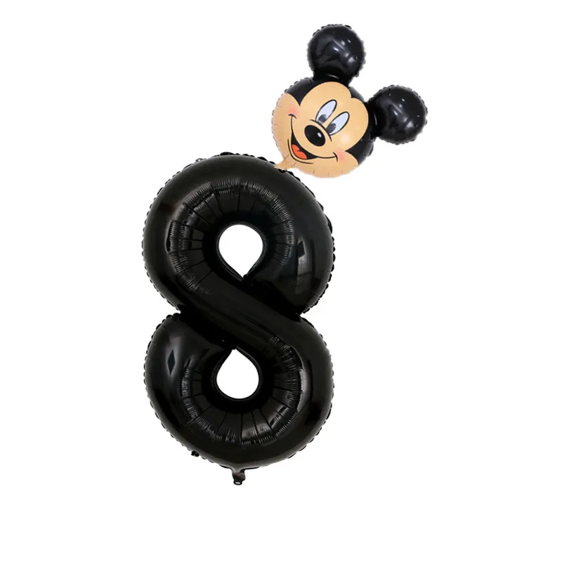 black 8 2 шт., 40 дюймов, розовые, черные фольгированные воздушные шары с цифрами, для мальчиков и девочек 1, 2, 3, 4 месяца, на день рождения, с изображением головы Микки и Минни, воздушные шары из фольги, вечерние украшения - Цвет: black 8