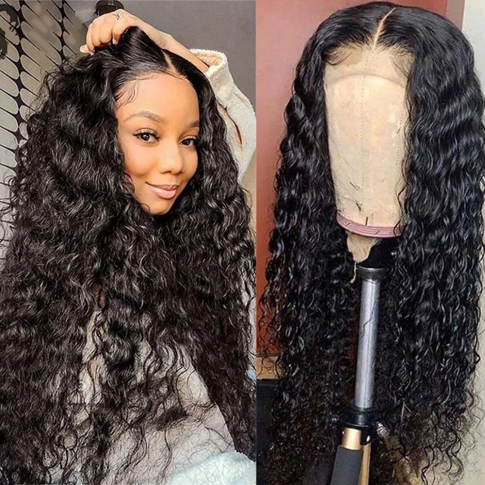 Kinky Curly Wig Transparent Lace Frontal Wigs 30 Inch Long T Part Brazilian Curly Human Hair Wig Lace Front Human Hair Wigs