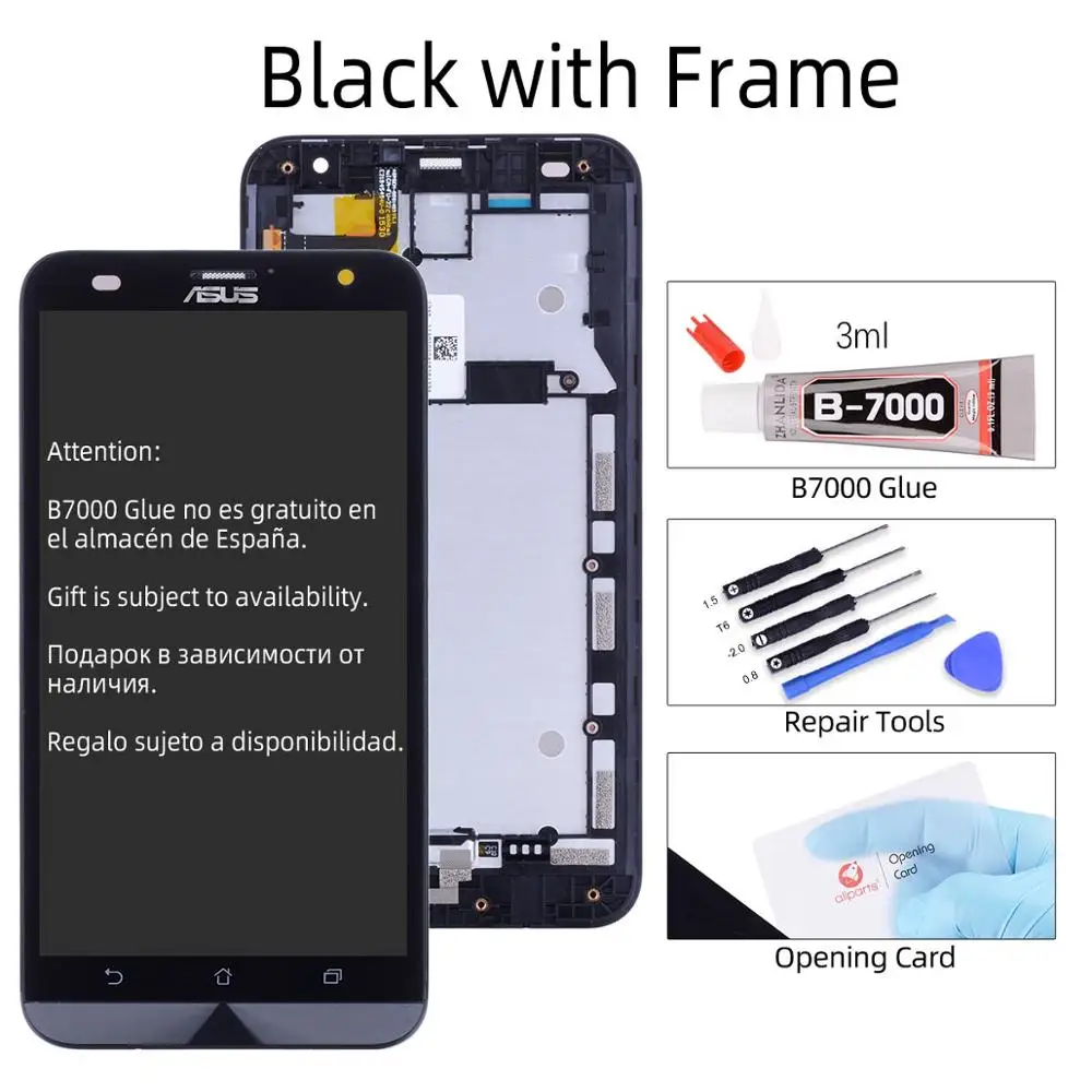 Дисплей для ASUS Zenfone 2 Laser ZE550KL LCD в сборе с тачскрином на рамке черный - Цвет: with Frame Black
