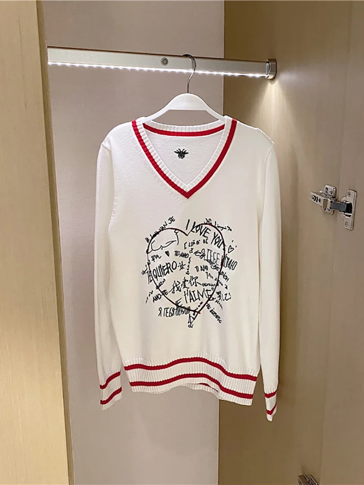

Blue V-neck with knitted top for women long sleeve 2020 new autumn Pullover lazy wind and sweater for women