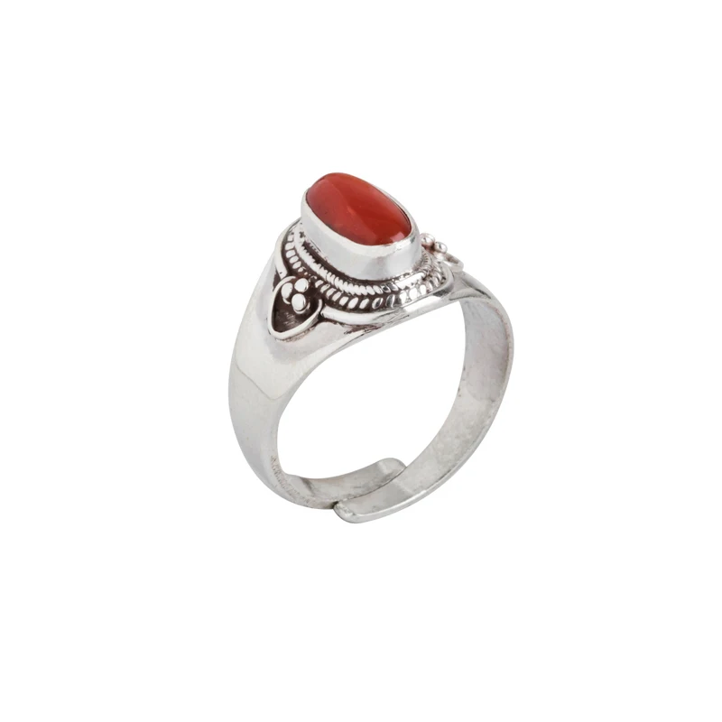 

Nepal Handmade 925 Silver Accessories Ring Inlaid with Gem Female Male Open Tibetan Creative Retro Ethnic Style