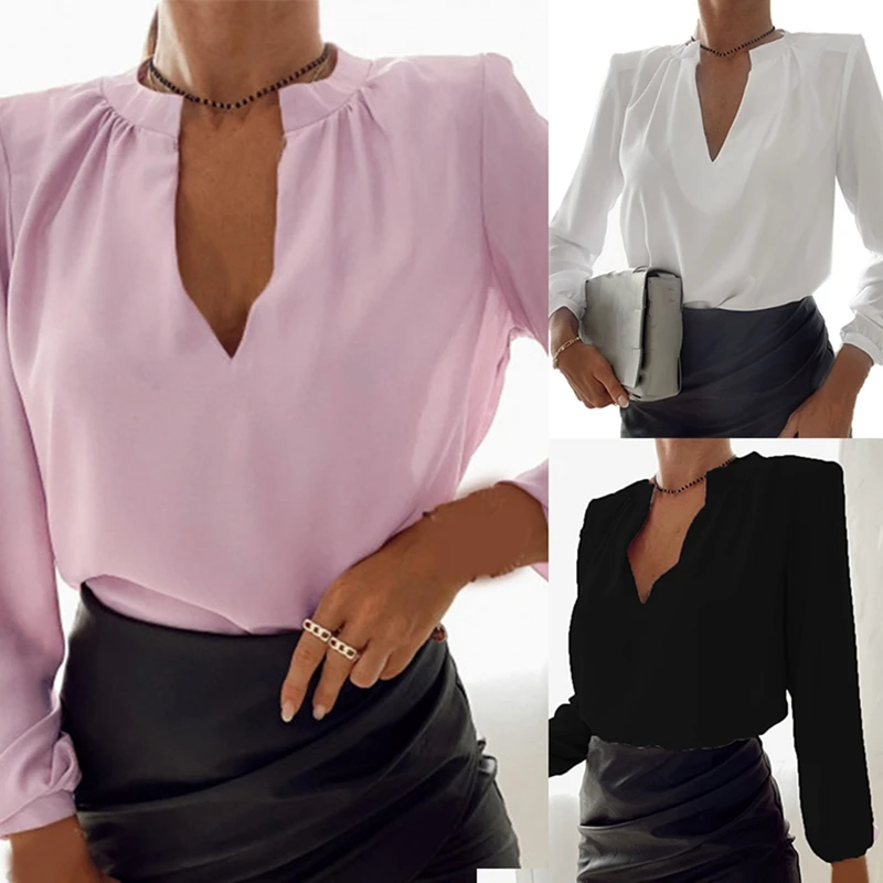 

Women'S Fashion Casual Loose Long Sleeve V-Neck Pullover Shirt Shirt