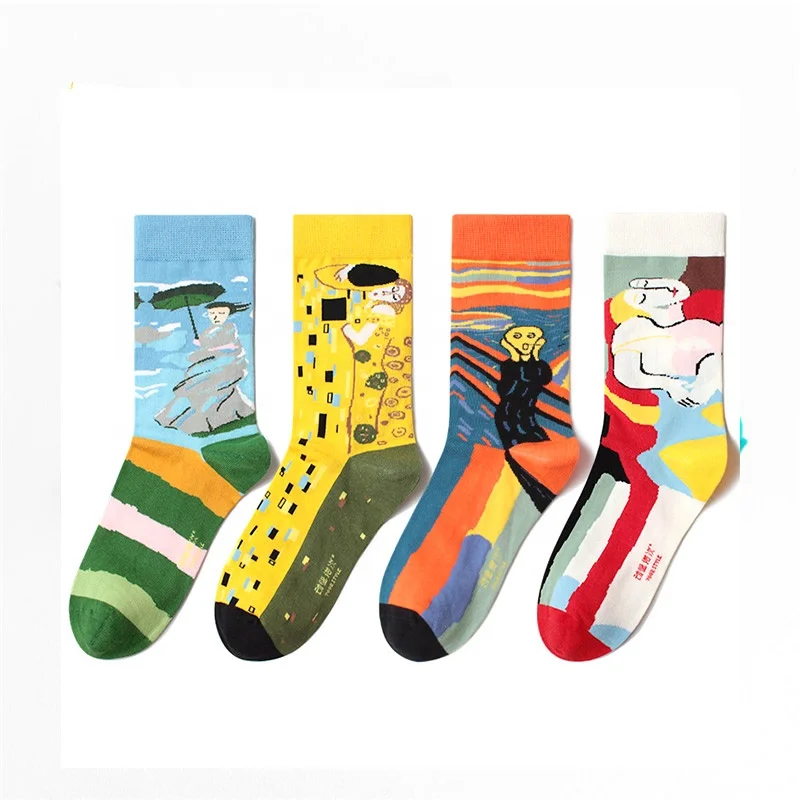 

Осенне-зимние новые стильные чулки средней длины, хлопковые Модные Цветные Носки с рисунком в стиле ретро