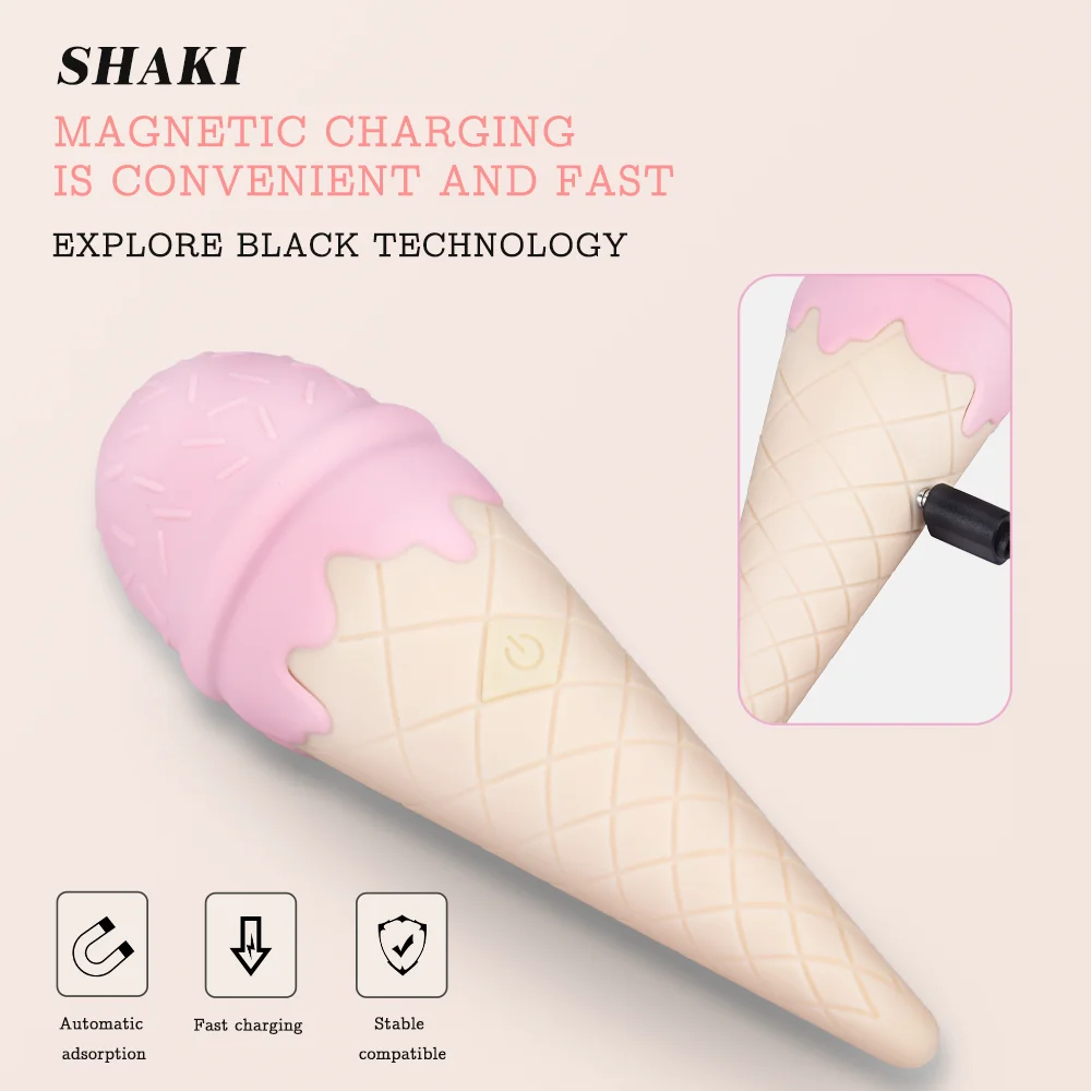 Мощный AV вибратор SHAKI мягкий силиконовый фаллоимитатор с мороженым волшебная