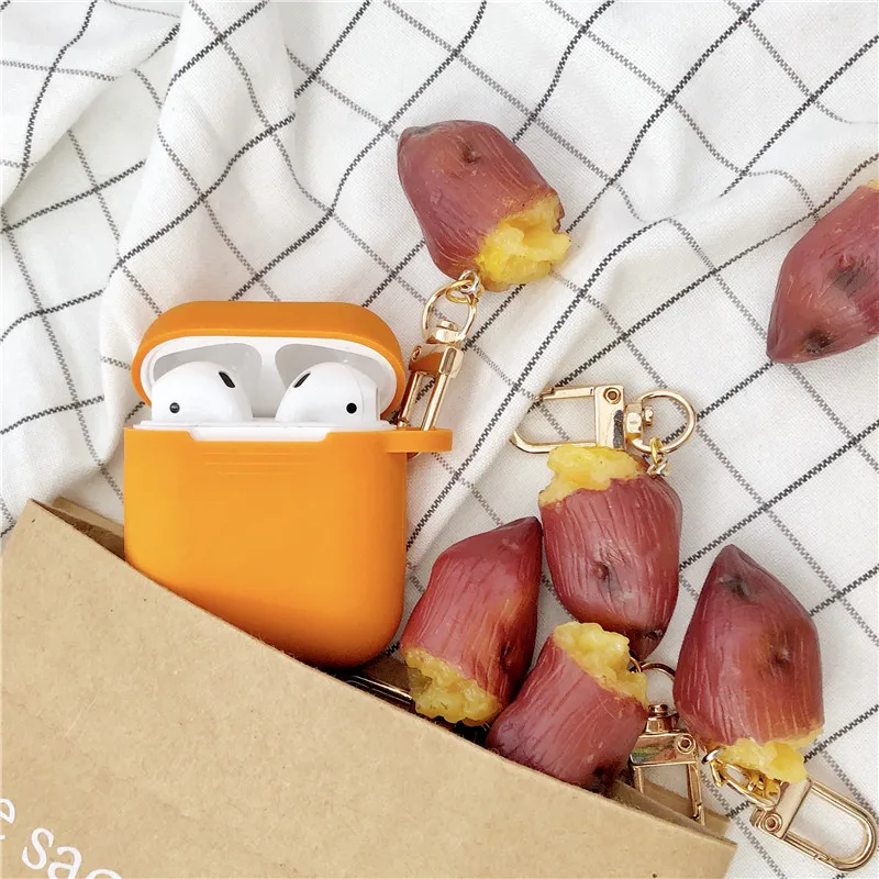 Korea Cute Sweet Potato Keychain Silicone Earphone Case for Apple Airpods 1 2 Accessories Headset Charger Box Protective Cover |