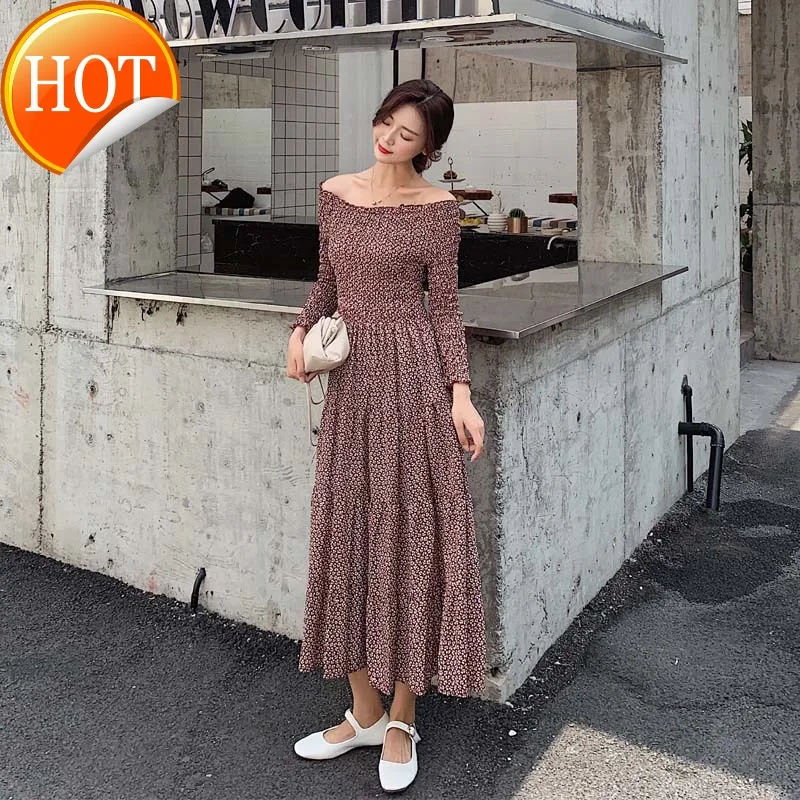 

Французский нишу платье с шифоновая юбка с цветочным принтом на осень, 2021