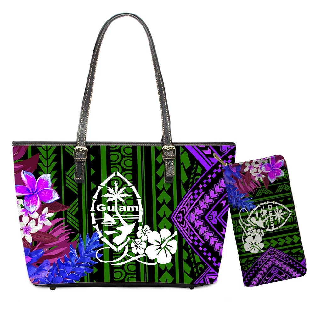 

KUILIU New Trend Brand Female Totes Bag GUAM Polynesian Tribal With Hawaiian Flower Printing PU Leather Wallets Sac A Main