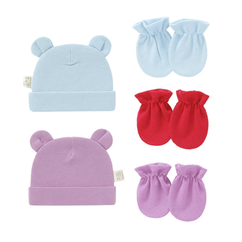 Cotton Baby Gloves Soft Anti Scratching Newborn Mittens+ Hat+Foot Cover Set Baby Warm Bonnet Beanies Caps Socks Baby Shower Gift