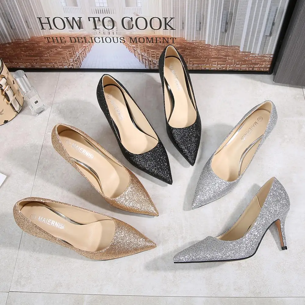 Туфли-лодочки женские блестящие высокий каблук 3 дюйма для свадьбы клуба