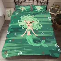 Comforter Set Bedding Cover Cartoon Green Mermaid Beauty Printed Bedroom Clothes with Pillowcases King Double Size