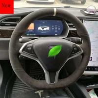 high quality diy hand stitched suede car steering wheel cover for tesla 3 model 3 model s model x y car accessories