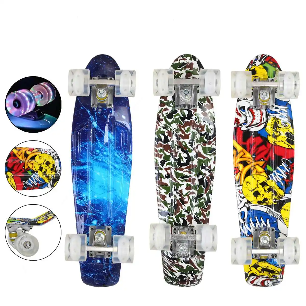 

22 inch Four-Wheeled Skateboard for Beginners and Kids Wood Scooters Double Deck Skating Board graffiti skateboard road brush