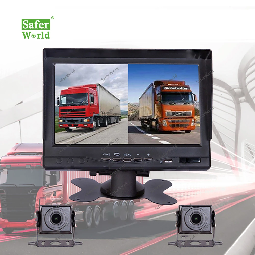 

7 Inch HD Display Waterproof 12-32V Volt 2 Pcs Backup Reverse Camera System For Truck Cargo School Bus Heavy Duty Vehicle