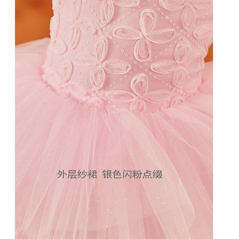 Girls Ballet Dance Tutu Dress Kids Children High Quality Short Long Sleeves Tulle V Back Bowknot Gymnastics Leotard Dance Wear