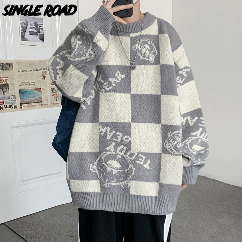 

Мужской Свитер оверсайз с принтом «Медведь», зима 2021