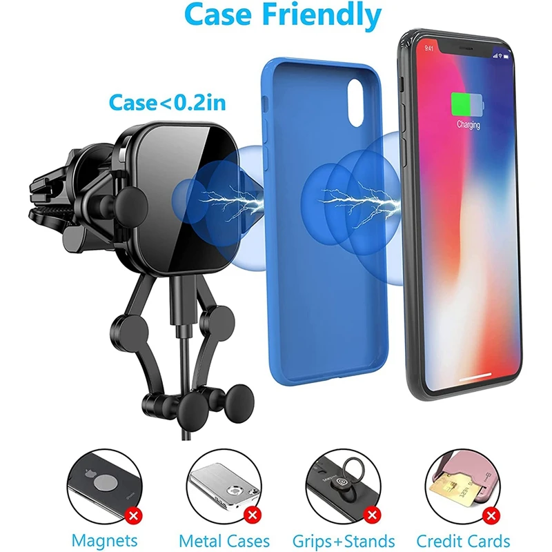 Беспроводное Автомобильное зарядное устройство 15 Вт автомобильное зажимное Qi