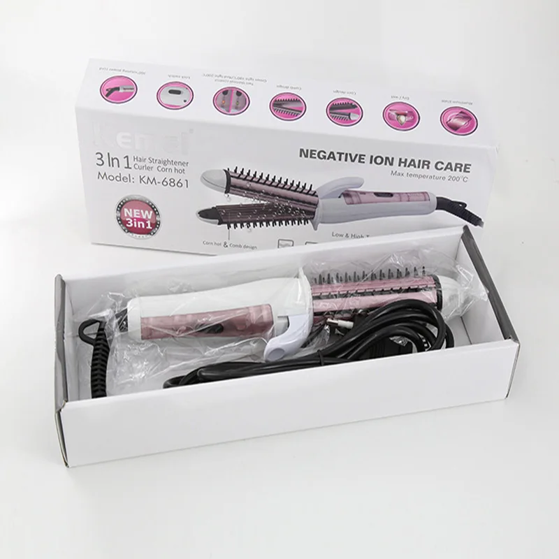 

Kemei 3 In 1 Professional Corrugated Iron for Hair Wave Corrugation Flat Irons Electric Hair Straightener Curler Styling Tools