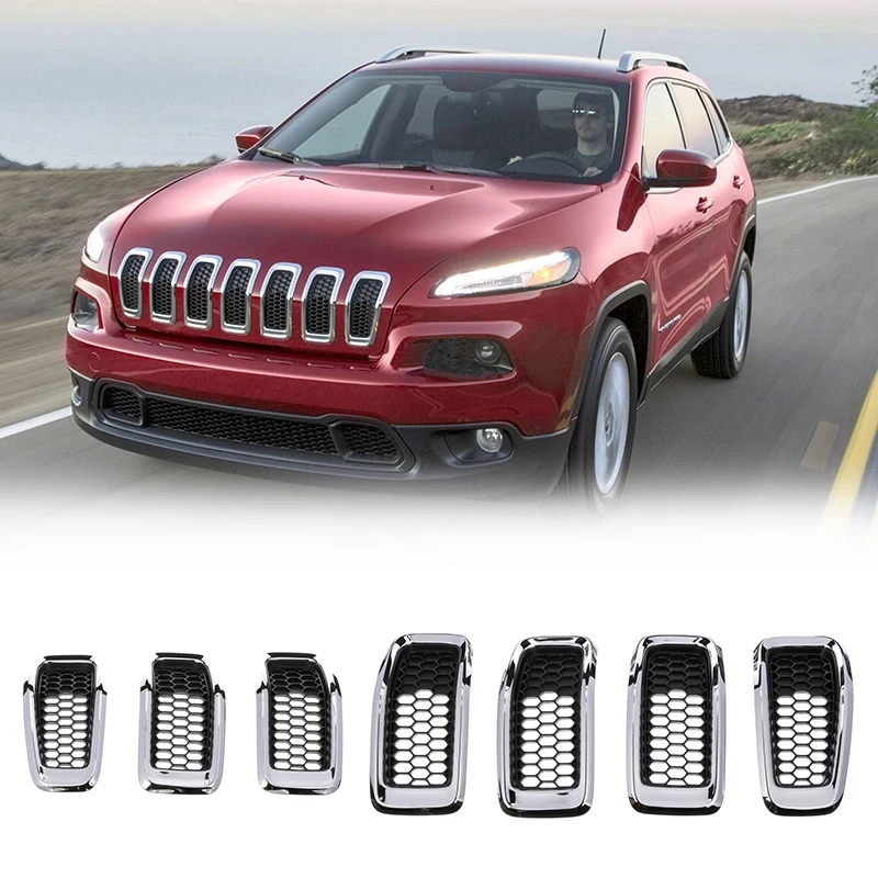 

68138335AB Front Insert Mesh Grille Trim Cover Honeycomb Grill Clip-in for Jeep Cherokee 2014-2018