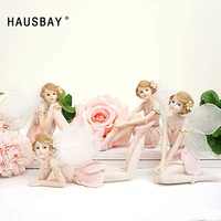 resin crafts teenage girl pink flower fairy elf angel doll figurines cute home decoration ornaments bedroom car decor d076