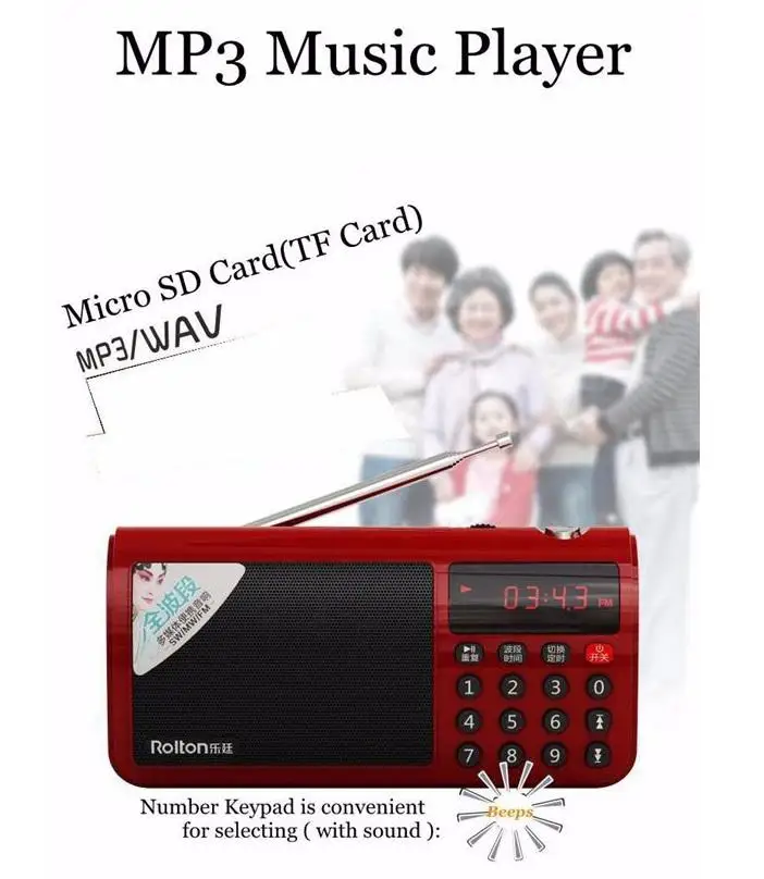 BEESCLOVER FM/MW/SW радио Rolton T50 Портативный World Band стерео радио Динамик MP3 музыкальный плеер SD/TF для ПК Телефон Ipod r60
