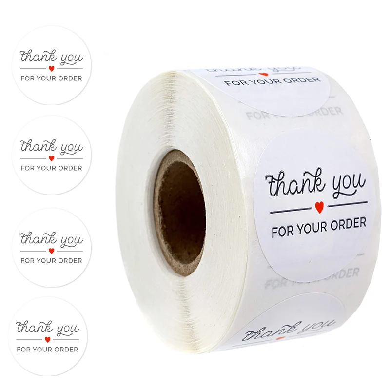 

500 Pcs Round White Business Label Stickers Paper Cute Thank You Stickers For Baking Packaging Seal Labels Stationery Stickers