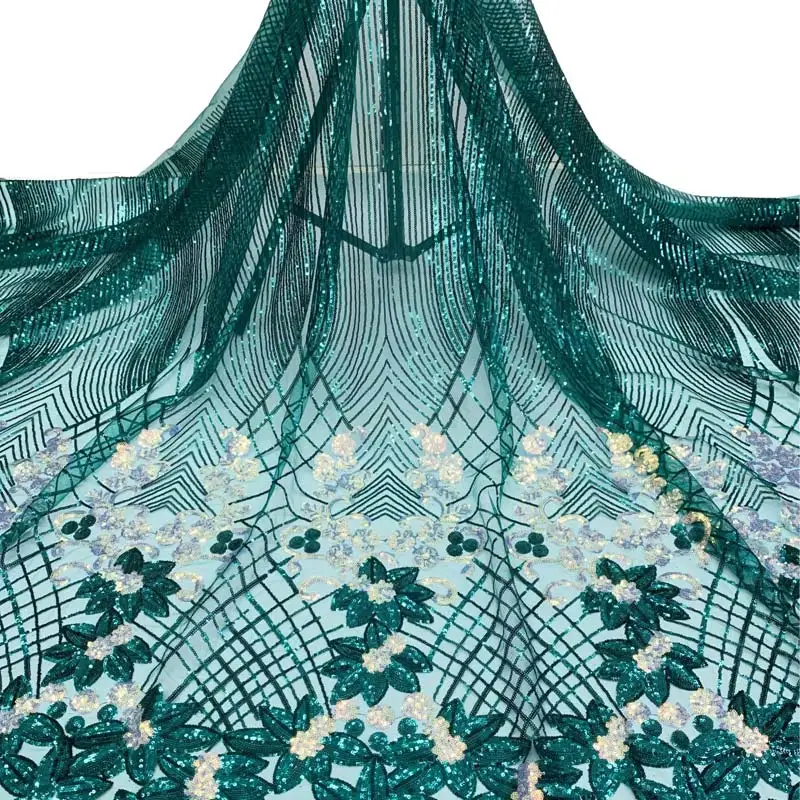 

New arrival Nigerian African Sequins Lace Fabric New Tulle Mesh Lace Fabric For Wedding 3d Sequins Lace Fabrics with Party