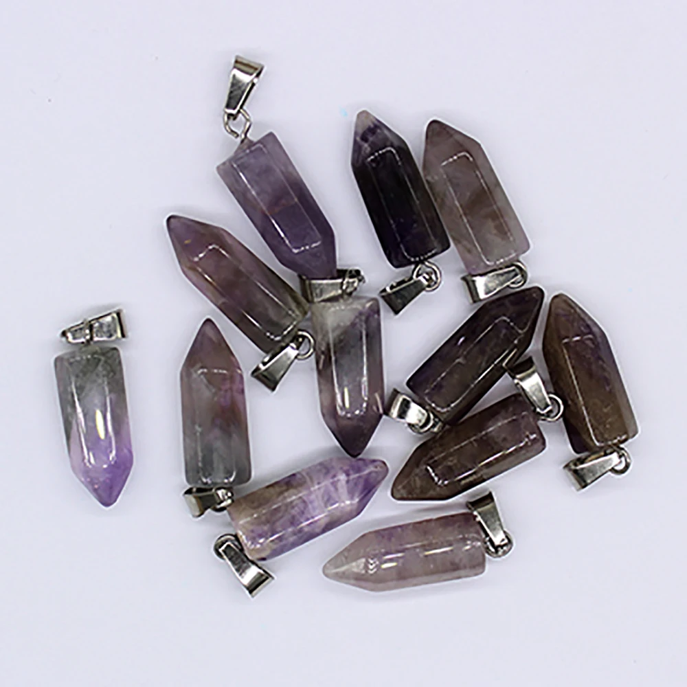 Collar de joyería de piedra púrpura natural, 12 unidades, cristal de punta...