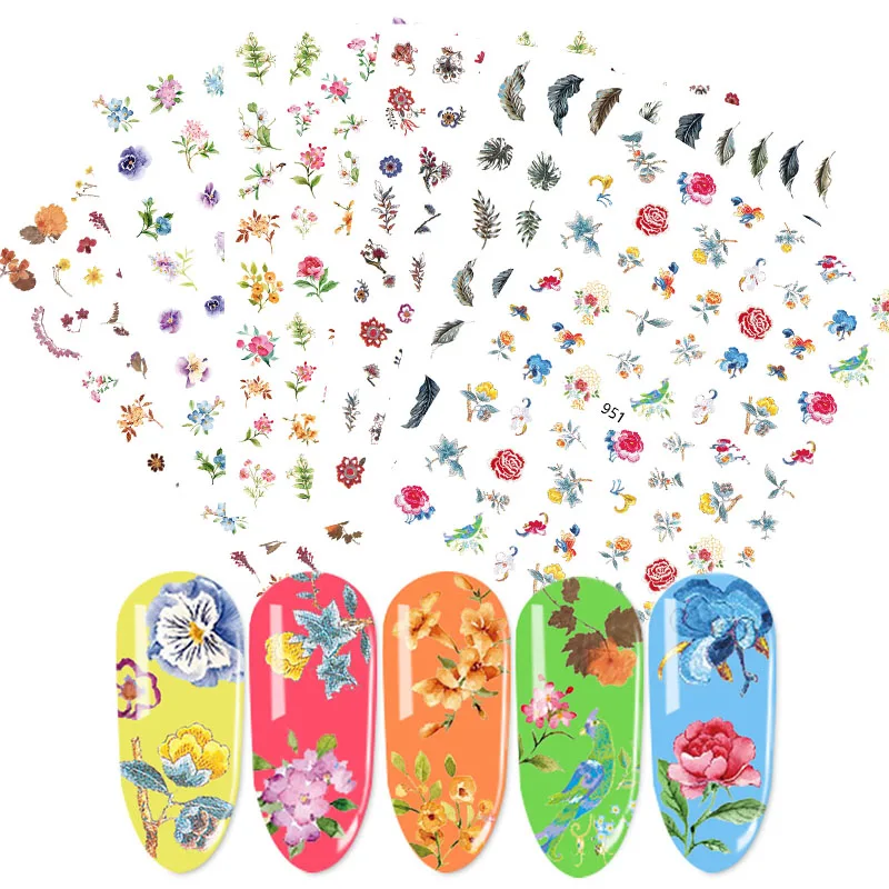 

1 Sheet 3D Flower Nail Sticker Adhesive Plants/Florals Nail Transfer Colorful Sticker Decals For Nail Art Decoration Nail Tips