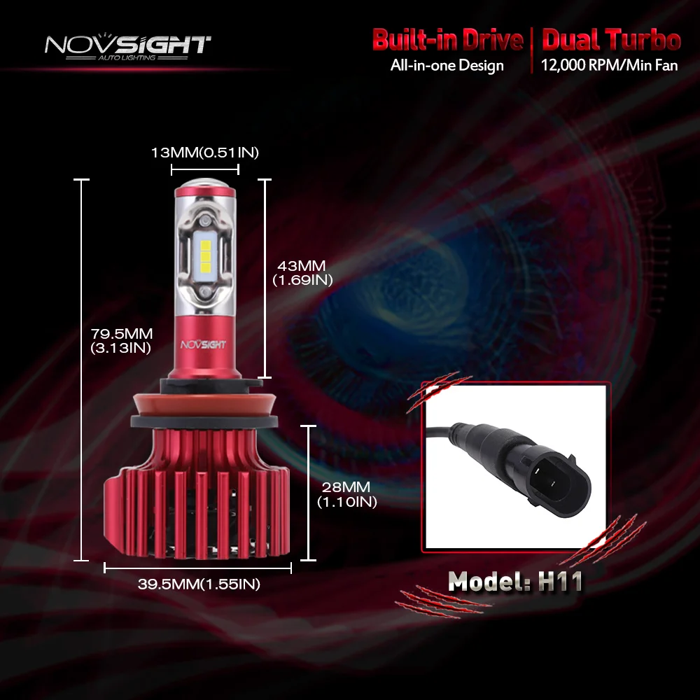 NOVSIGHT 2 шт. H11 Светодиодный H8 H9 Автомобильный светодиодный светильник 60 Вт 10лм для