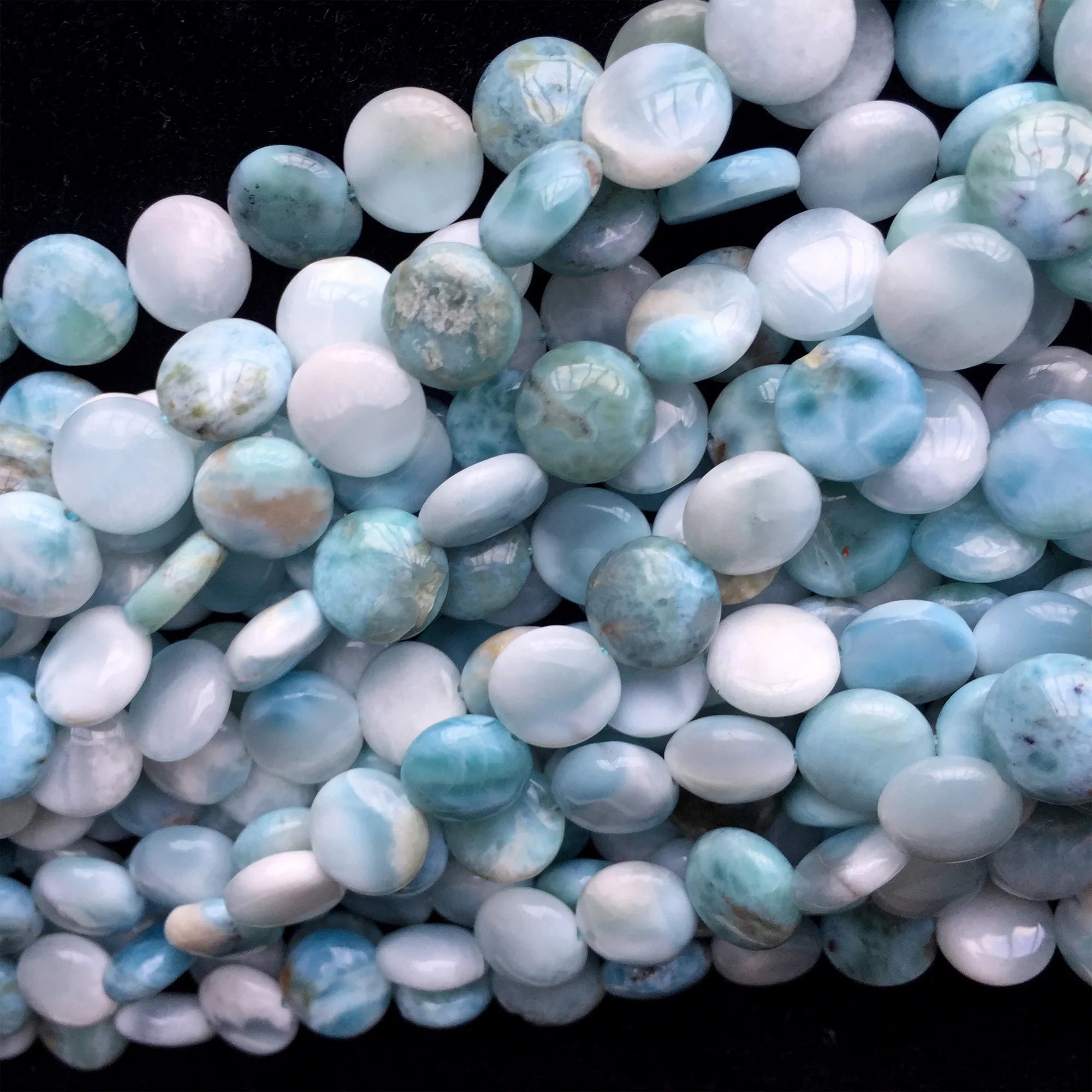 Высокое качество натуральный Синий Ларимар плоский диск монета ожерелье или