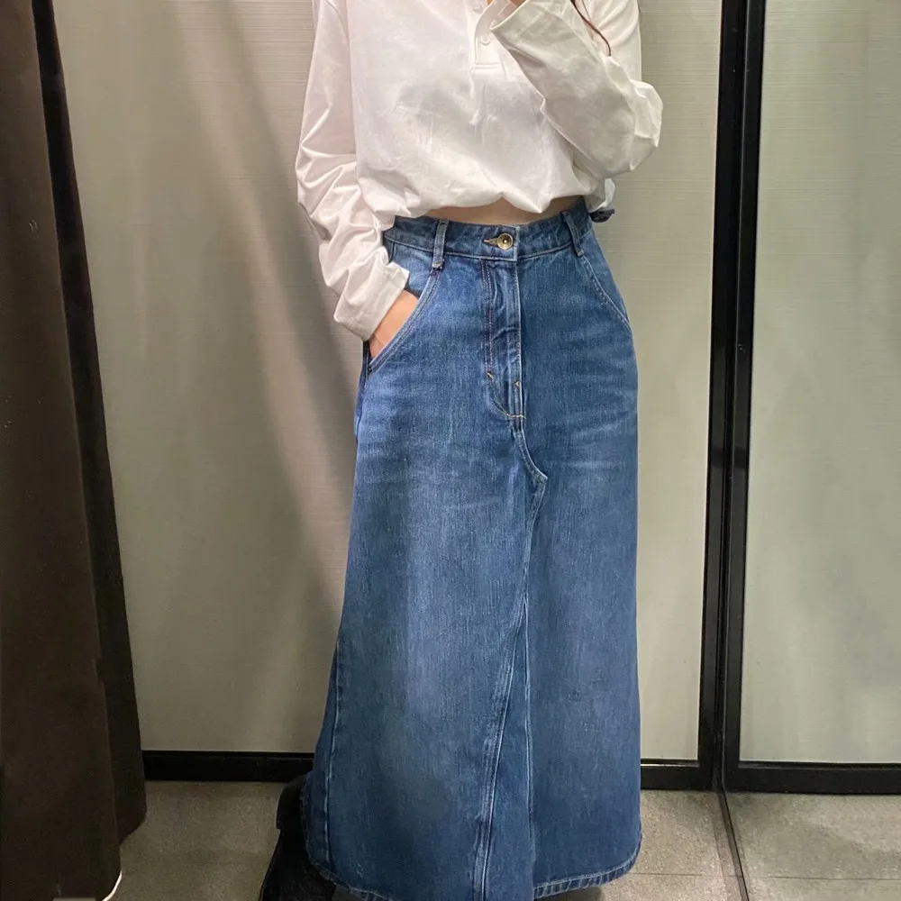 

Denim Wrap Skirts Women 2021 Spring Summer New Style High Waist Straight Jeans Skirt Split Skirts Women